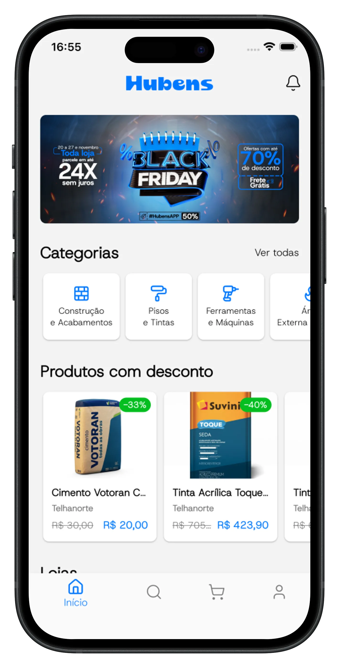 Aplicativo Hubens - tela principal